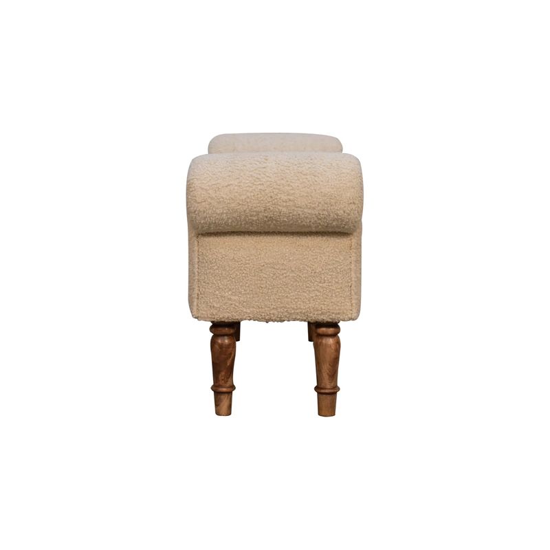 Boucle Cream Bench with Turned Feet.