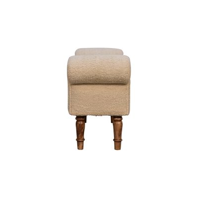 Boucle Cream Bench with Turned Feet.