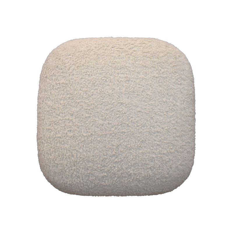 Soft boucle footstool with natural wooden legs, bringing comfort, texture and understated elegance to any living space.