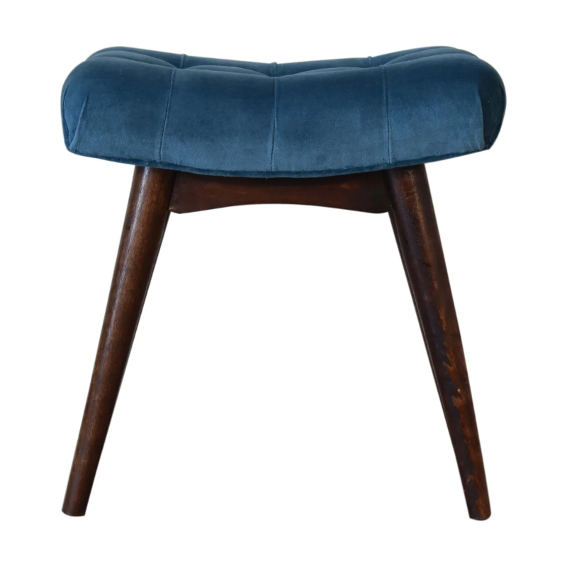 Mini Teal Cotton Velvet Curved Bench Mini Teal Cotton Velvet Curved Bench