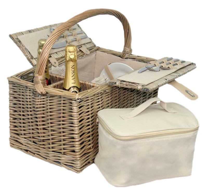 Two person antique wash lidded picnic hamper
Dressed with cooler and champagne