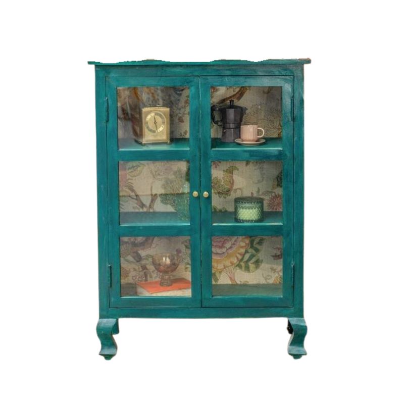 Fair Trade Hand Painted Bookshelf/Cabinet, Sea Green A hand painted two door cabinet in stylish Sea Green