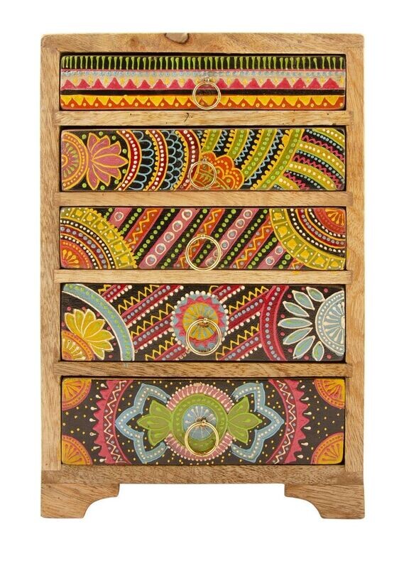 Add a bit of Harmony Sharifa colour to your room with this fabulous tabletop five drawer chest.  