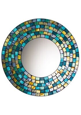Lagoon Turquoise and Gold Mosaic Round Mirror