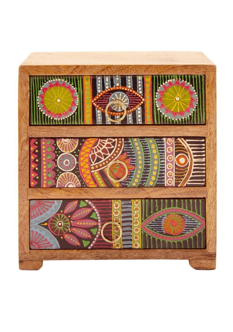 A three drawer chest, hand painted in African influenced styling