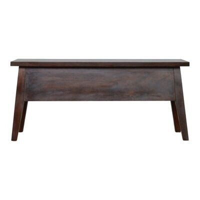 Dorm Storage Bench A great place to store all those things that should have their own home- and now they have!! Finished in a walnut stain, but made of solid Mango wood.