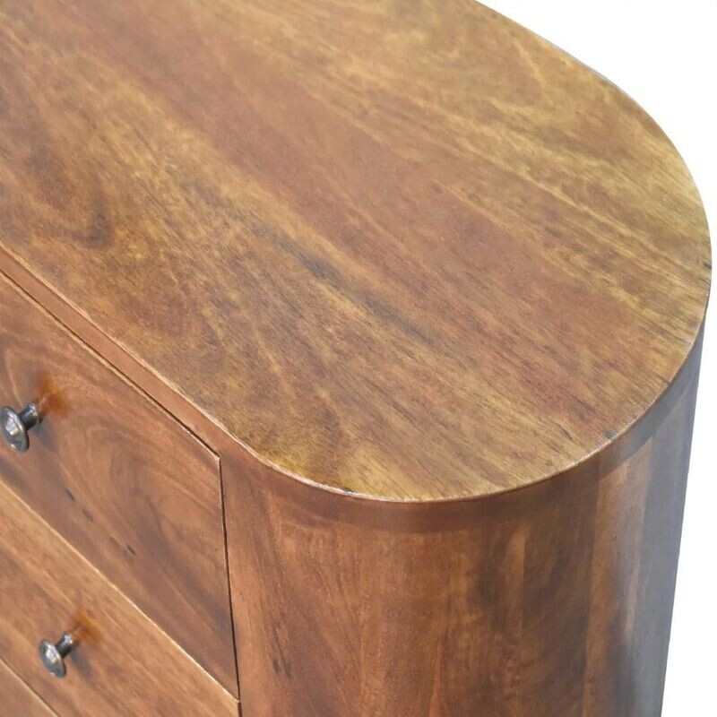See the lovely chestnut finish and smooth curved lines of this piece