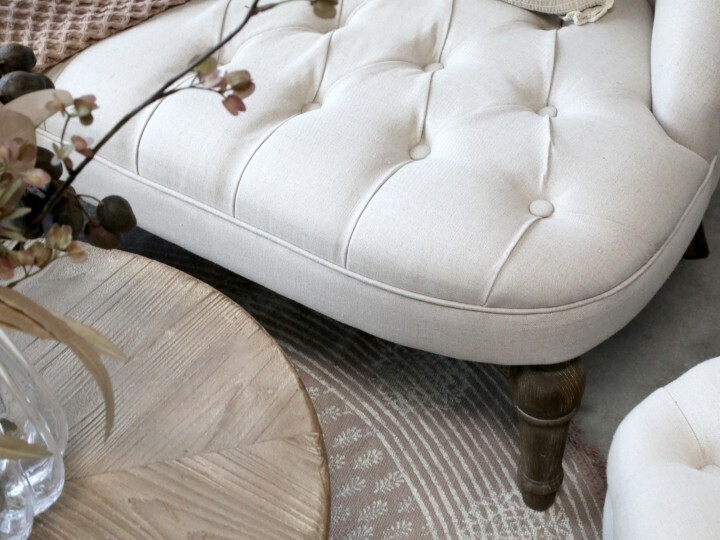 A close up view of our Alize Cream sofa showing the quality of this centrepiece of any seating area.