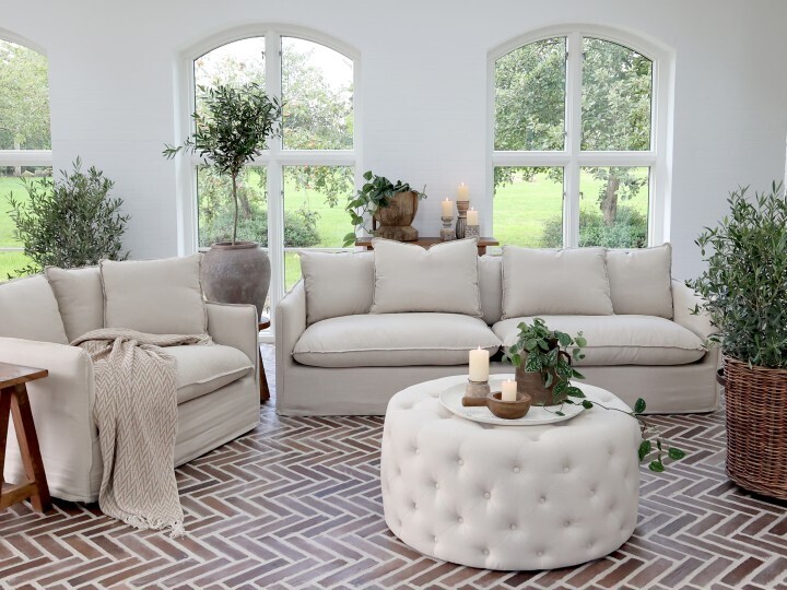 Marseilles Linen Natural Finish Large Sofa