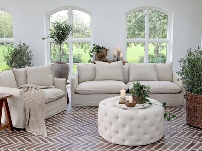 Marseilles Linen Natural Finish Pouffe