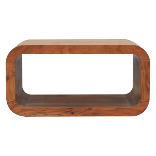 Valletta Media Unit Solid wood media unit with an open rectangular design, softly rounded corners and a natural wood grain finish