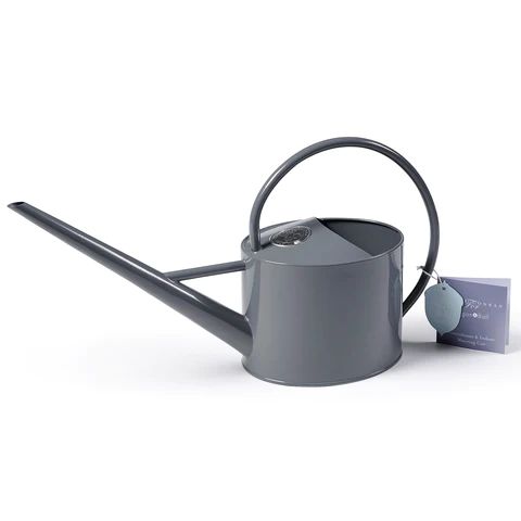 Grey Metal Watering Can - Long Spout and thin Circular handle
