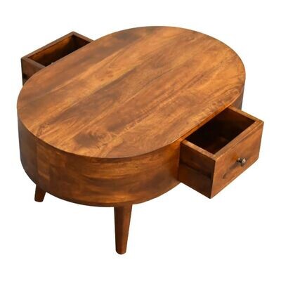 Where space is at a premium, this smaller round coffee table could be just the job. It also has two useful drawers.