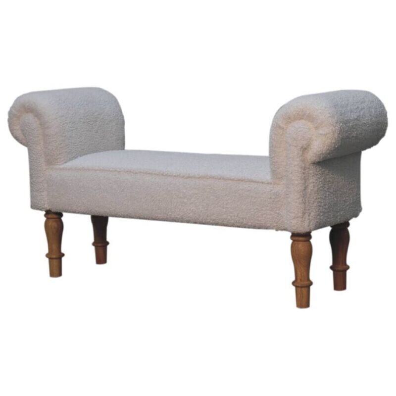 Boucle White Bedroom Bench