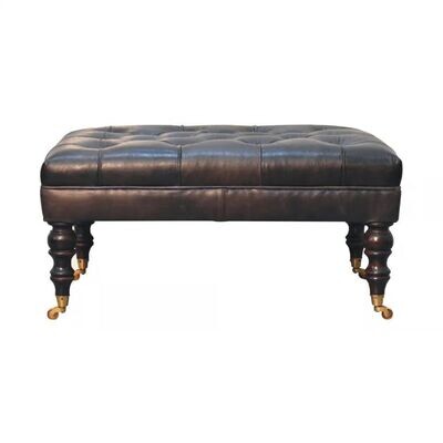Washington Black Leather Bench The Washington leather bench is rather grand and can be used in many situations in the home or in business.