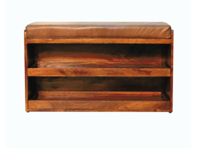 It's even got a padded brown leather seat- just right for sitting on when taking your shoes off or putting on a pair