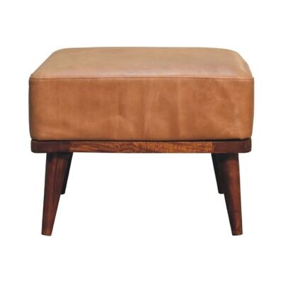 Blair Leather Tan Footstool The Blair footstool with camel leather seat pad (also available with a seatback).