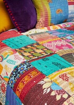 Vintage Kantha Stitch Quilted Bedcover/Throw