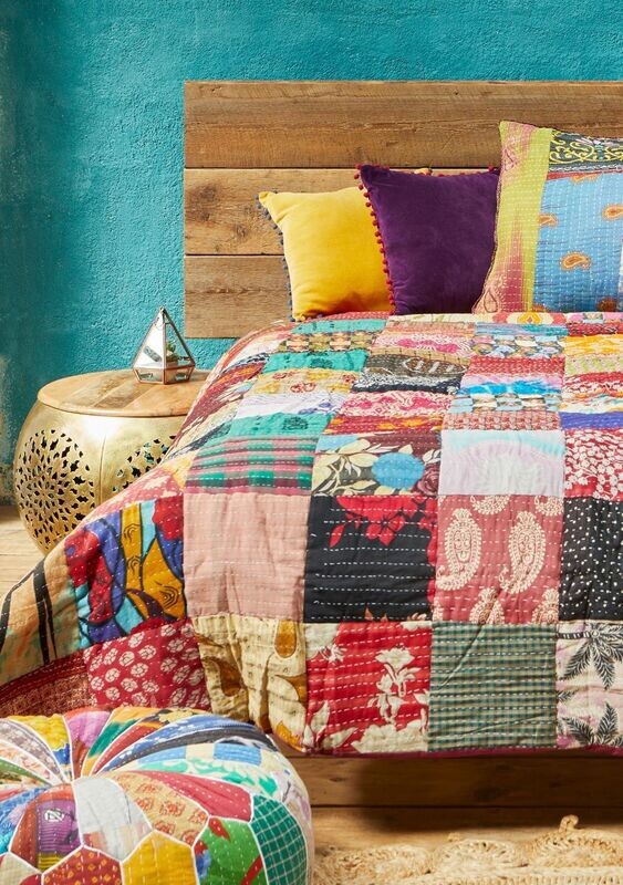 Vintage Kantha Stitch Quilted Bedcover/Throw