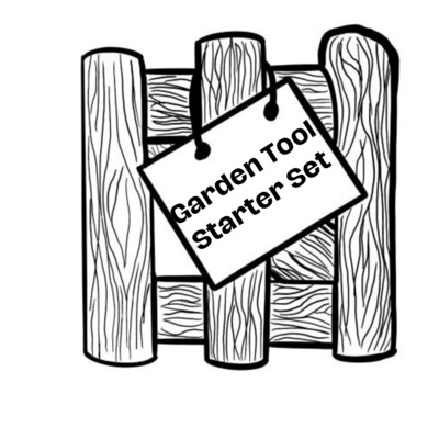 UpTheGarden Company Logo - Hand drawn garden gate with sign hanging on it ascew
Gardener's Tool Starter Set on Sign