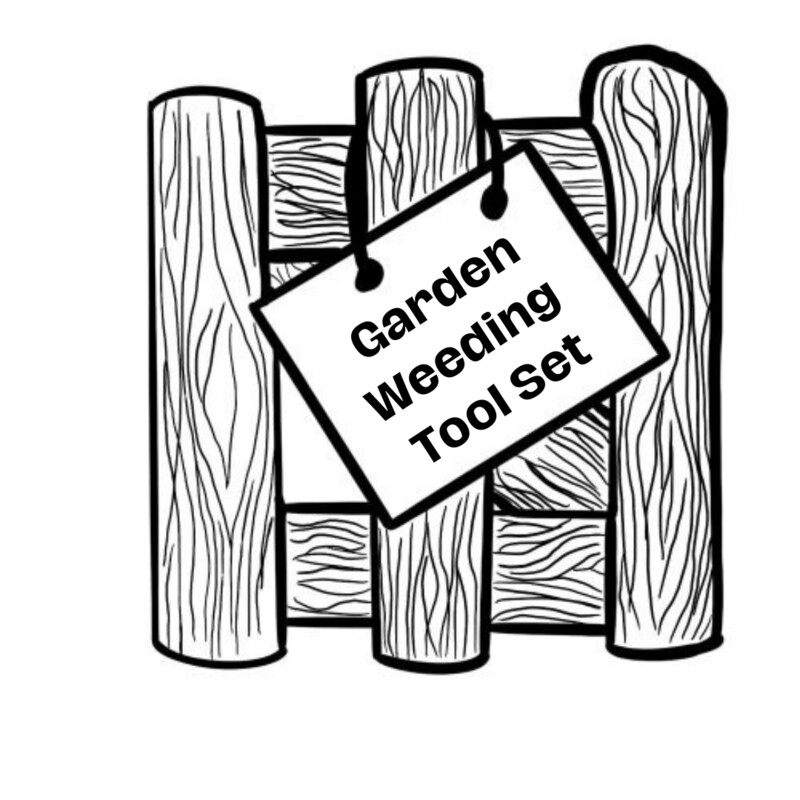UpTheGarden Company Logo - Hand drawn garden gate with sign hanging on it ascew
Garden Weeding Tool Set on Sign
