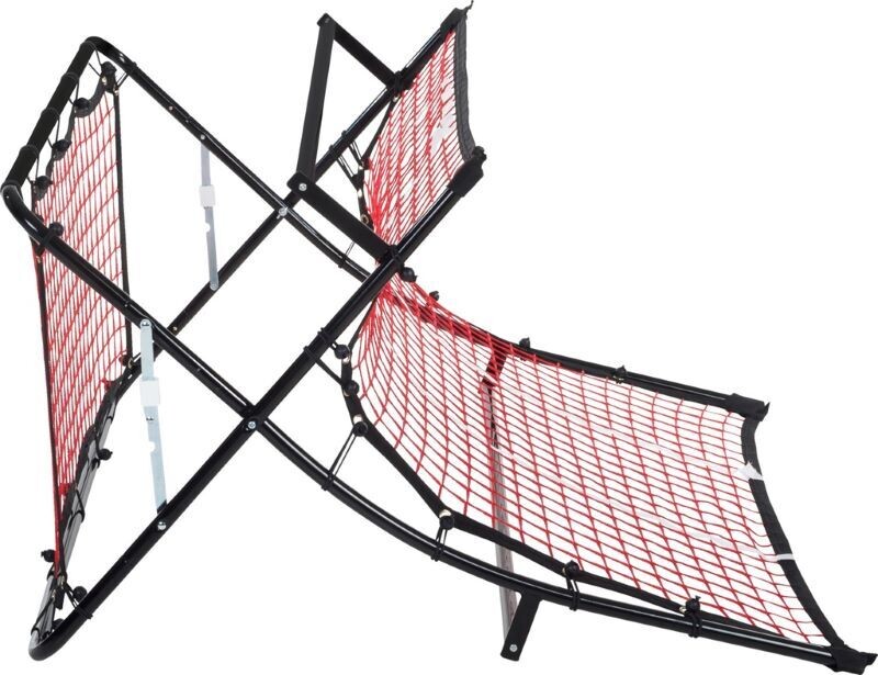 Pure2improve Football Rebounder & Ramp
Black Metal Fram with red net rebounder
Image:  Side elevation