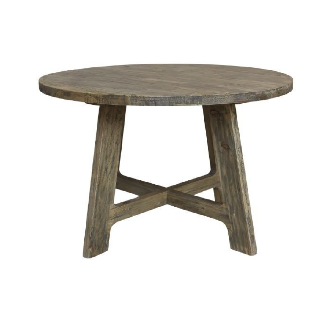 French Round Dining Table Made from recycled wood, this French Round Dining Table has a diameter of 120 cm (four feet) which is the ideal size for a four seater table.