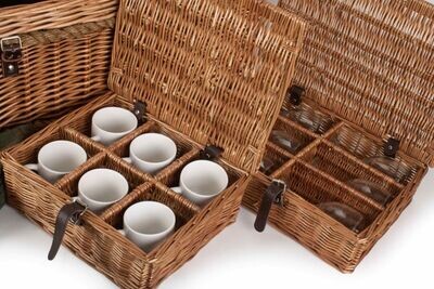 Rope Handled Green Tweed Six Person Picnic Hamper