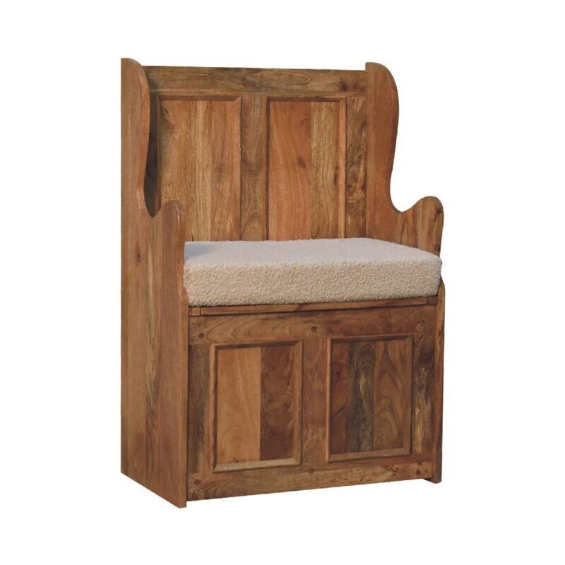 On this image, you can see the Mini Monks Bench showing the front and side view so as you get a better idea of the beautiful shape of the arms.
