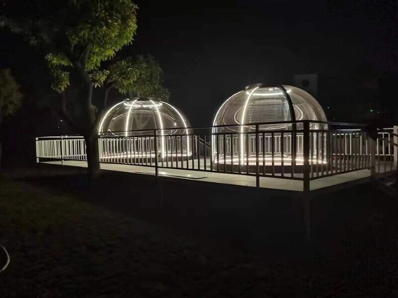 This is our top-of-the-range outdoor dome and you cannot buy better. This view displays how wonderful the Dome can be when lit at night, and we can supply furniture and soft furnishings to complete the job!
Just read the full description and you will see that it is simply the best to be found.
We have supplied many hotel and leisure companies with this Dome, throughout the UK and Europe, and it is also popular in glamping sites and private gardens.