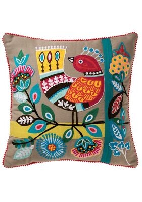 Fair Trade Birds Embroidered Cotton Cushion - Square The embroidered birds design looks fantastic