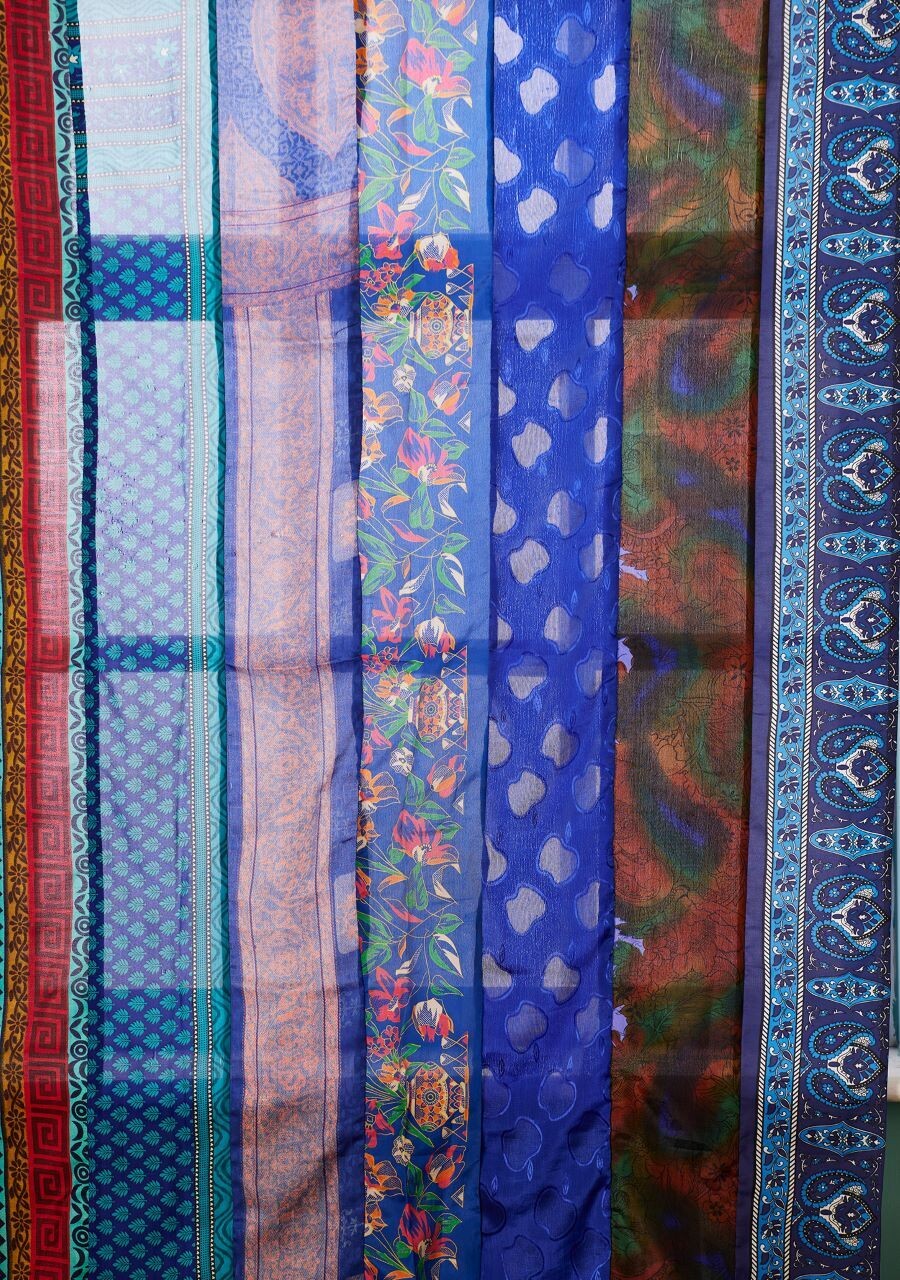 Recycled Sari Curtain Panel - Blue Lovely curtain panels with attractive, colourful designs