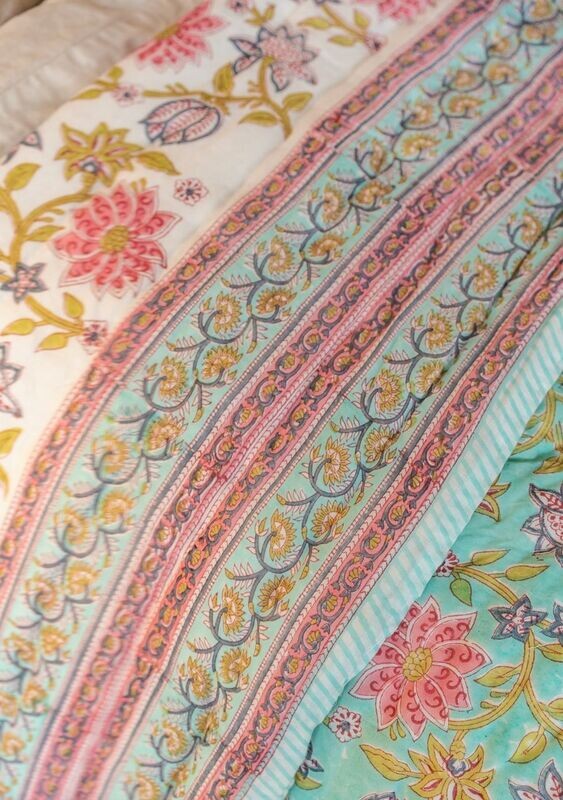 Keya Blockprint Reversible Quilt Beautifully patterned printed quilt to fit a standard double bed.