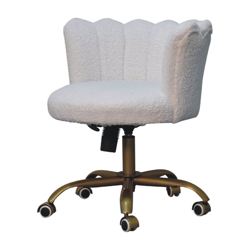 The comfortable seat is cotton and polyester blend for harder wearing and cleaning, and the seat back has a scalloped top.
