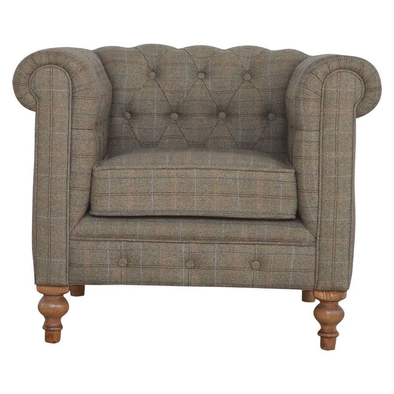 Multi Tweed Armchair This Multi Tweed Armchair is very popular with our customers and no wonder why! Its timeless style and fabric looks good in any setting and it is an extremely comfortable chair.