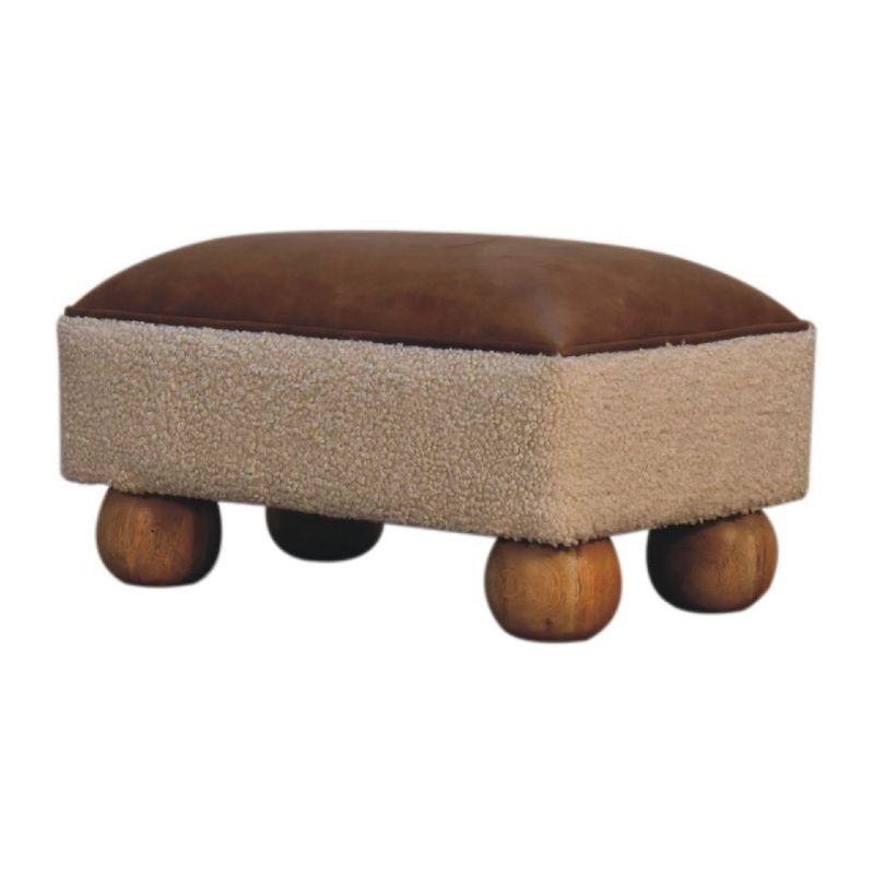 This hand crafted footstool has tan & cream leathers combining perfectly with the oak effect feet, made from solid mango wood