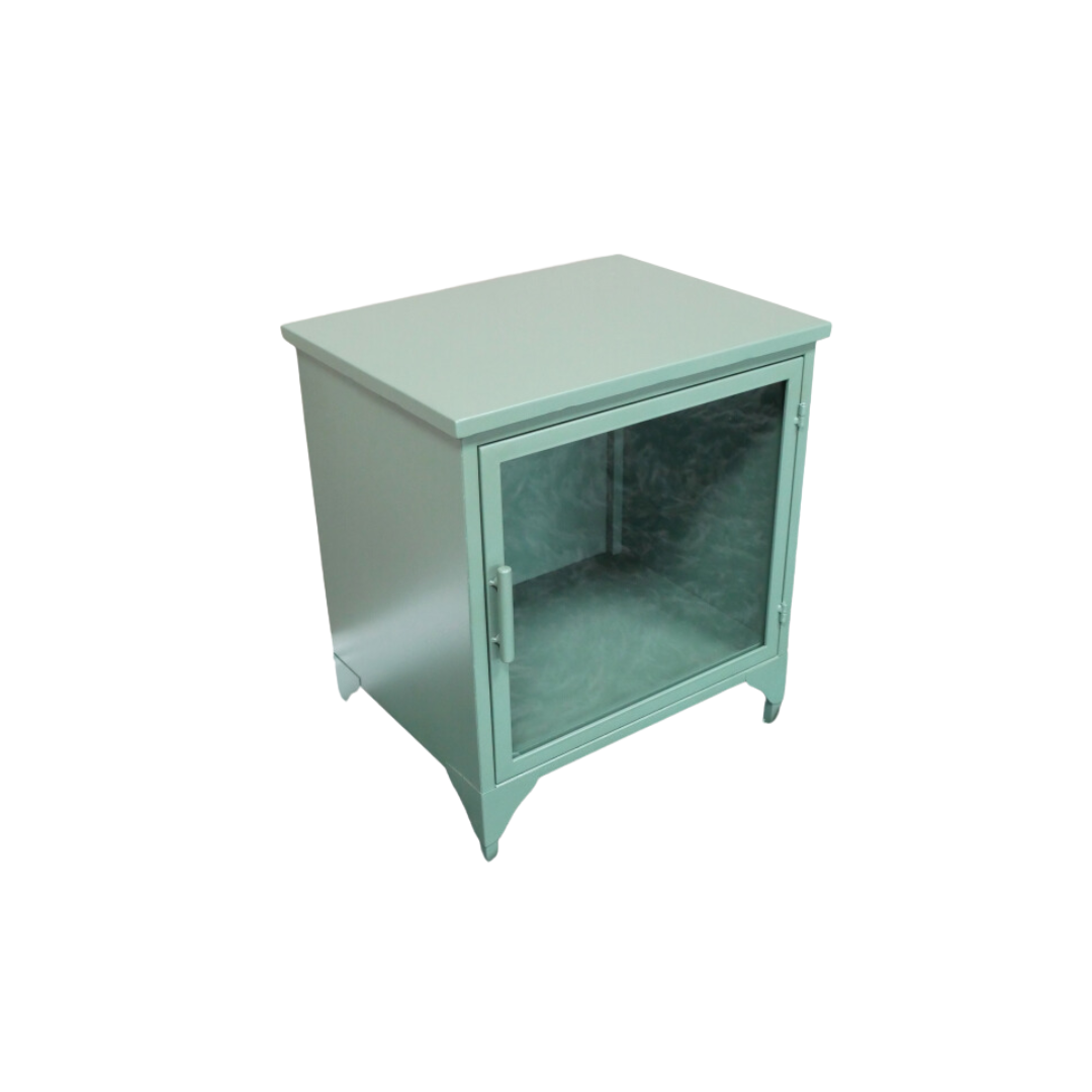 Ashby Industrial Bedside Display Cabinet This Ashby Display Cabinet has a glass front panel and can be used elsewhere in the home- not just in a bedroom