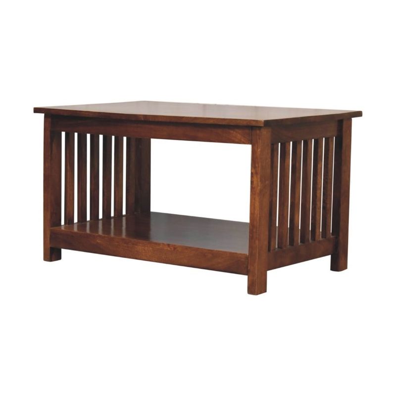 From the side view, you can see the side panels made up of attractive wooden struts in a pleasing style.