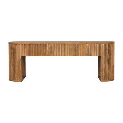 Roxanne media Unit
Natural oak effect finish. It is a sturdy piece featuring a thick ridged base.
Gif showing all elevations