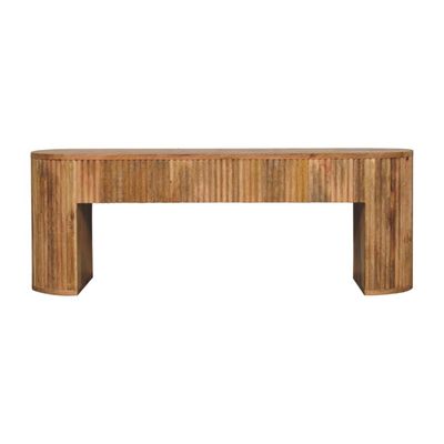 Roxanne media Unit
Natural oak effect finish. It is a sturdy piece featuring a thick ridged base.
Front elevation.