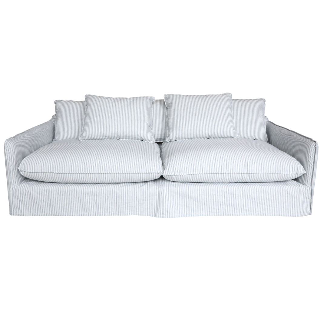 Marseilles Sky Blue & Cream Sofa Stripe Marseilles Stripe Sofa
Sky Blue and Cream Stripe Linen Fabric.
Large Pillow Cushions Style Sofa