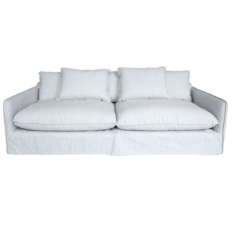 Marseilles Stripe Sofa
Sky Blue and Cream Stripe Linen Fabric.
Large Pillow Cushions Style Sofa
