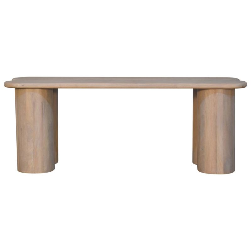 Tate Bench.
Two Plank Seat with Tube Sides in Mango Wood finished in Ivory Wash.
Front Elevation View