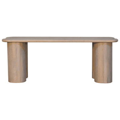 Tate Bench.
Gif File image showing all elevations of item.
Two Plank Seat with Tube Sides in Mango Wood finished in Ivory Wash