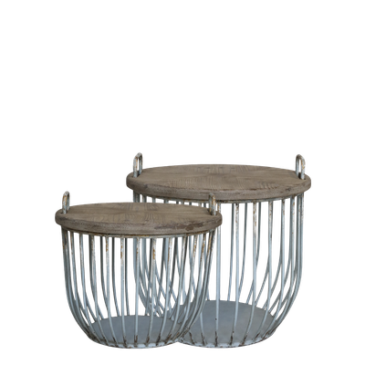 Harbour Coffee Tables - Set of Two - Opal Two useful coffee tables with Cypress wooden top surfaces, and a base which can either be left empty to show off the style, or used for storage. In the style of a lobster pot.