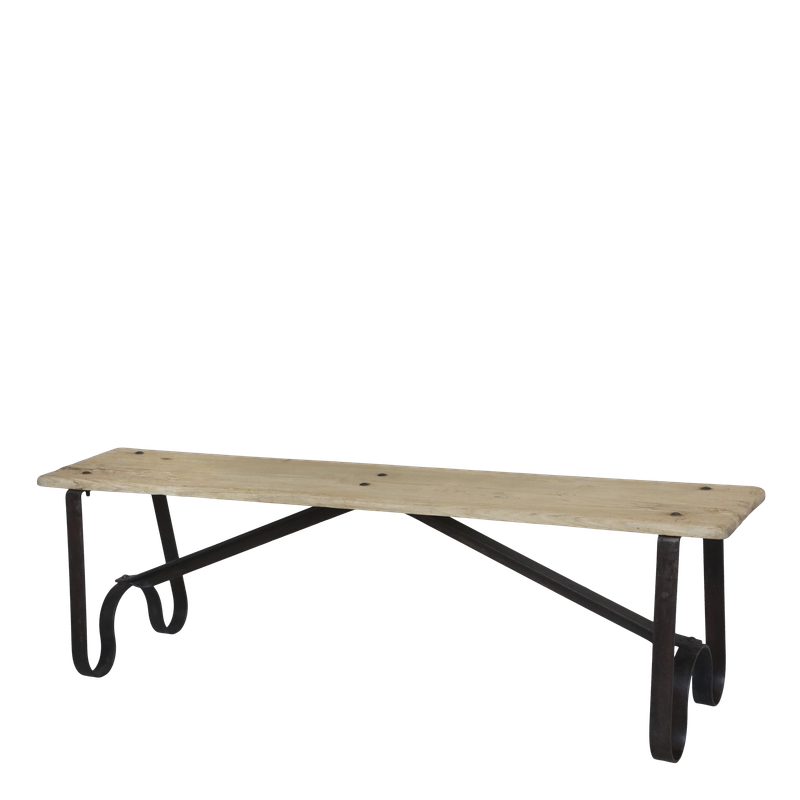 Amelie Bench with Iron Legs A practical bench that can find a rightful place in any home. Made from recycled natural woodwith an iron frame.