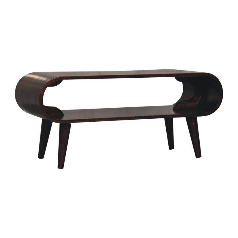 Finished in a delicious walnut, the  curves on this rather special Chorus coffee table are designed to house a useful shelf under the table top for your book or magazines, or maybe your remote controllers!
