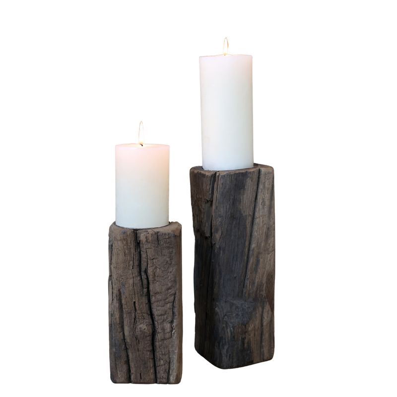 Amelie Recycled Repurposed Wood Candlesticks - Set of Two Amelie Recycled Repurposed Wood Candle Sticks