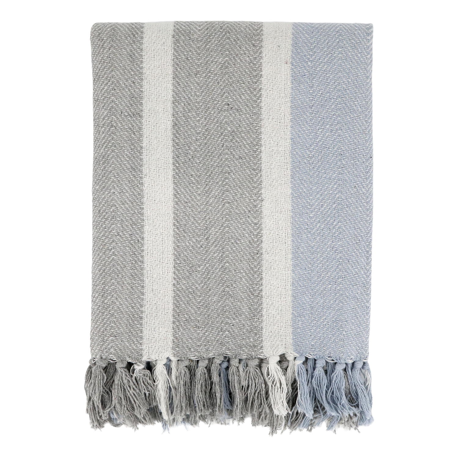 Chic Throw with French Grey and Sky Blue Stripes with Fringing