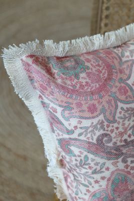 Chic Square Delicate Fringed Cushion in Raspberry, Rose Colours